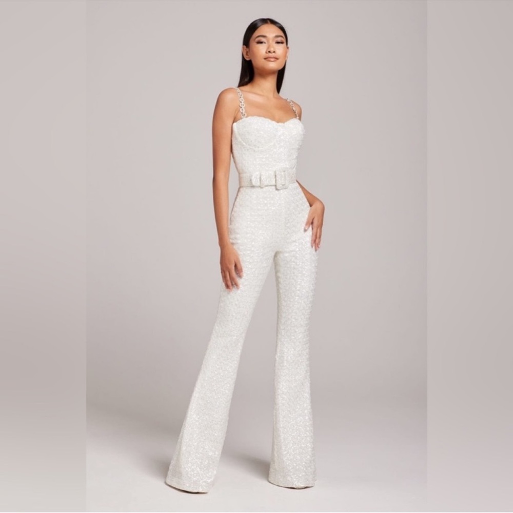 NADINE MERABI White Sequin Jumpsuit